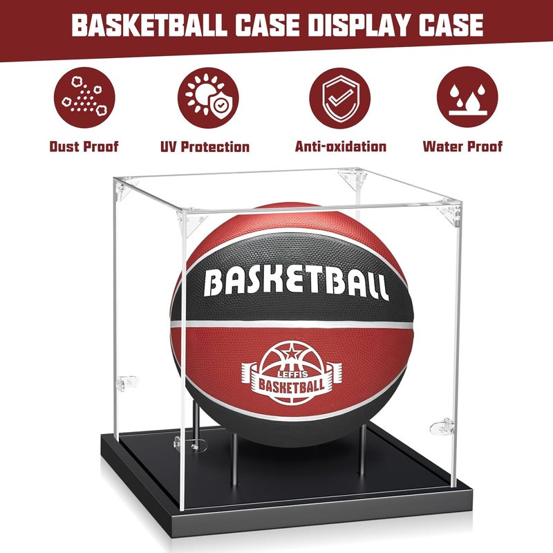 Leffis Basketball Display Case - UV Protected Acrylic Case With Solid Wood Base, Stand for Autographed Standard NBA WNBA Ball Memorabilia Keepsake - Image 3
